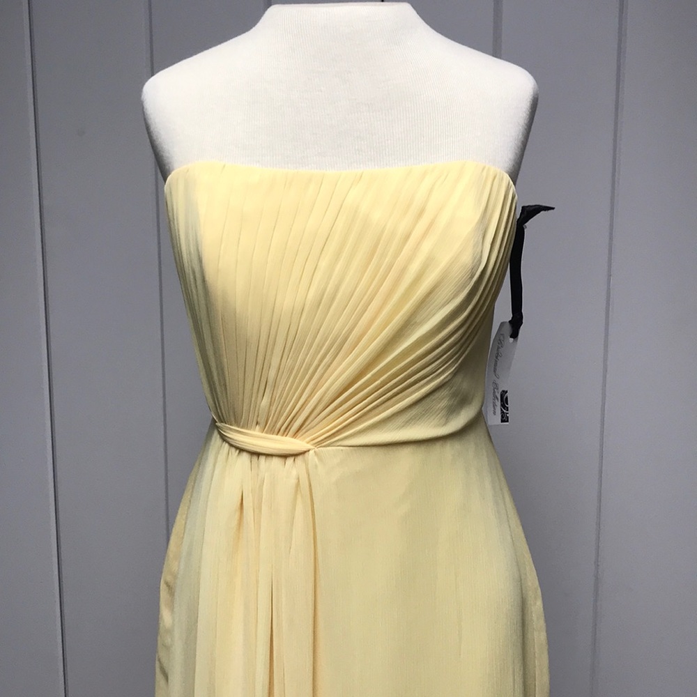 Yellow floor length chiffon bridesmaid dress